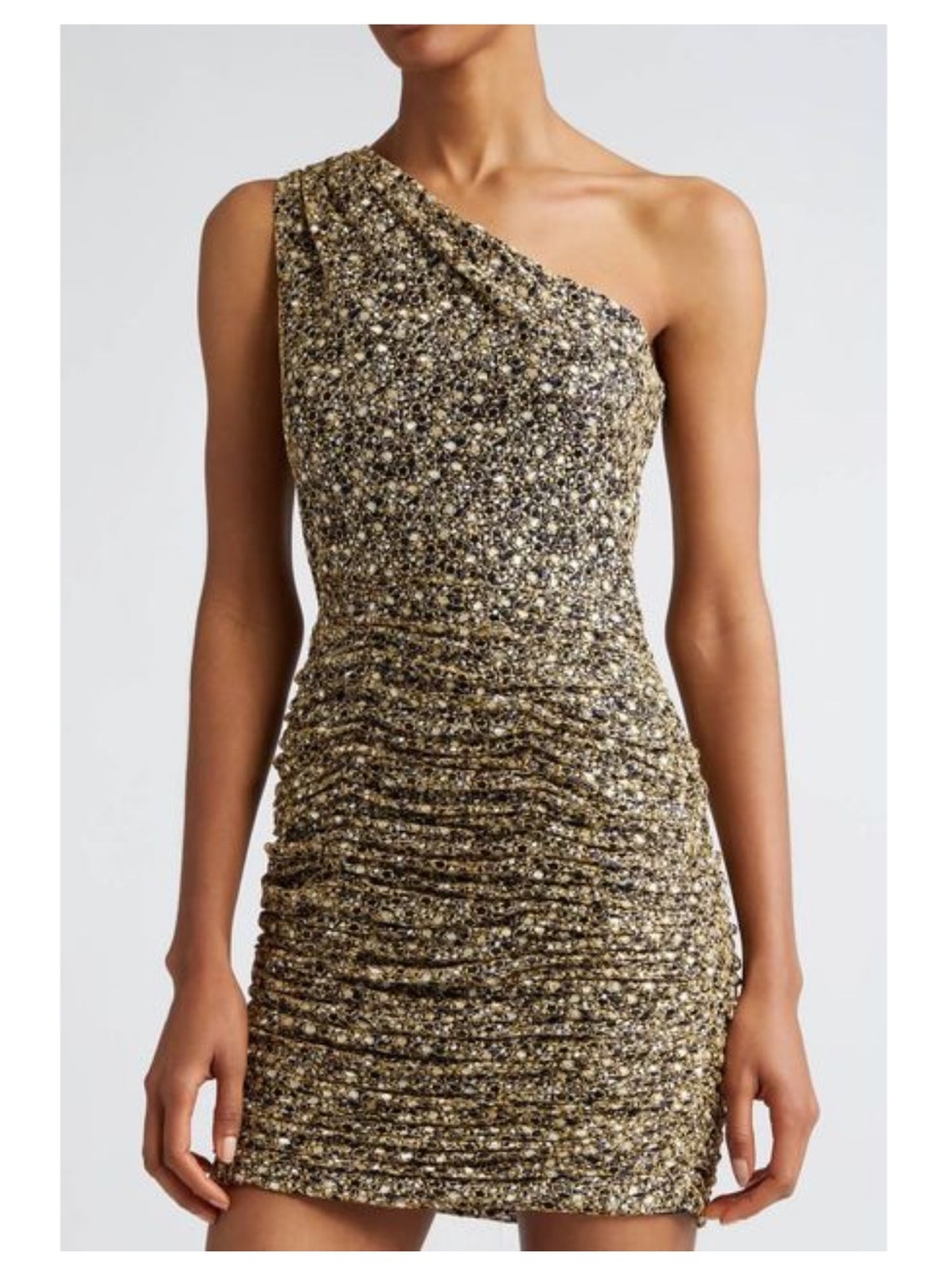Ramy Brook Mallory Metallic One-Shoulder Navy & Gold Bodycon Mini Dress